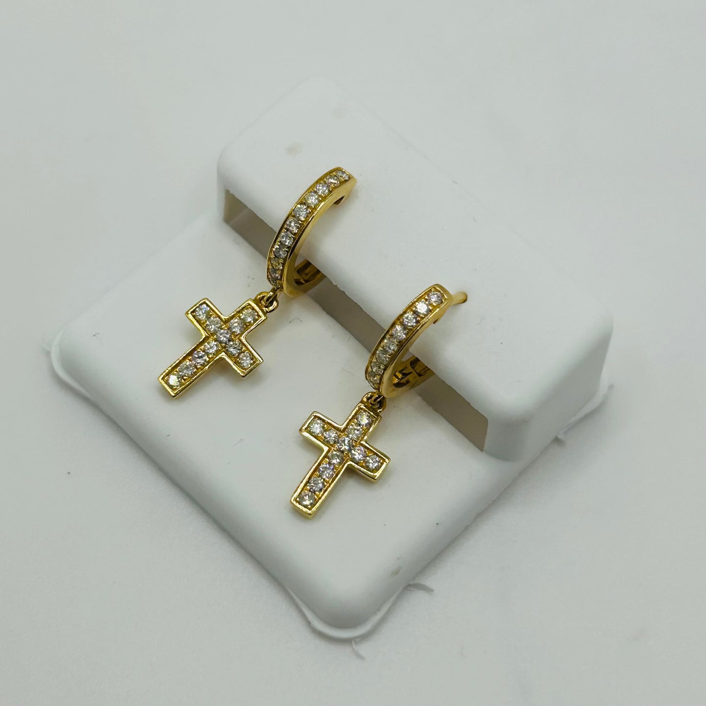 14KY Diamond Dangling Cross Earrings
