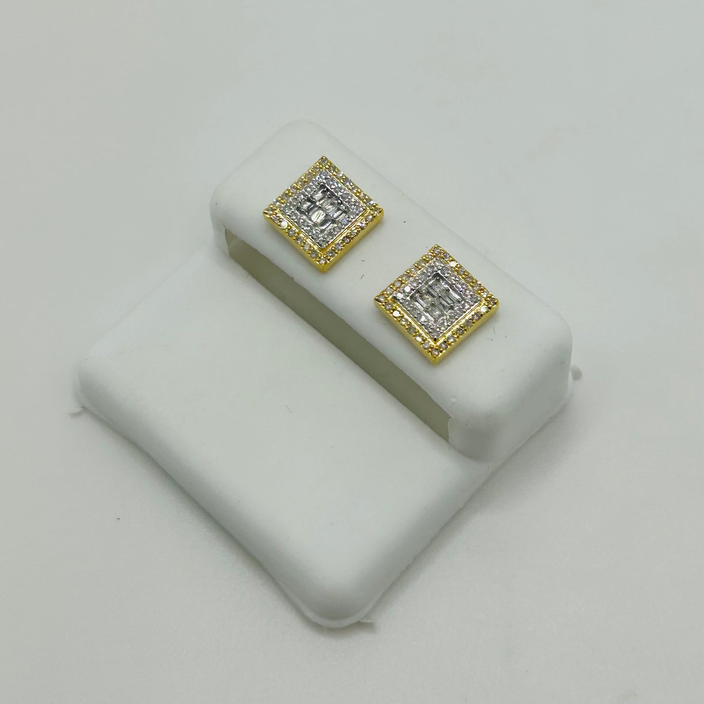 14KY Diamond Baguette Square Cluster Earrings (Two-Tone)