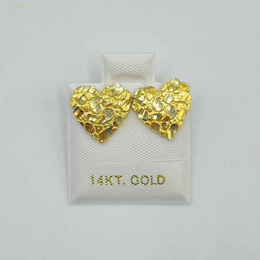 14K Gold Heart Nugget Earrings (~12mm Small)