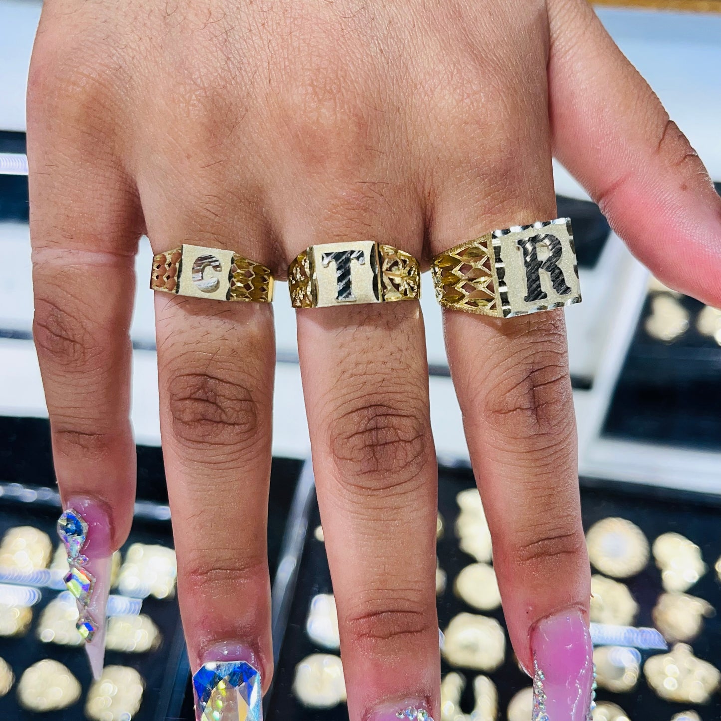 10K Gold Square Initial Ring (small)