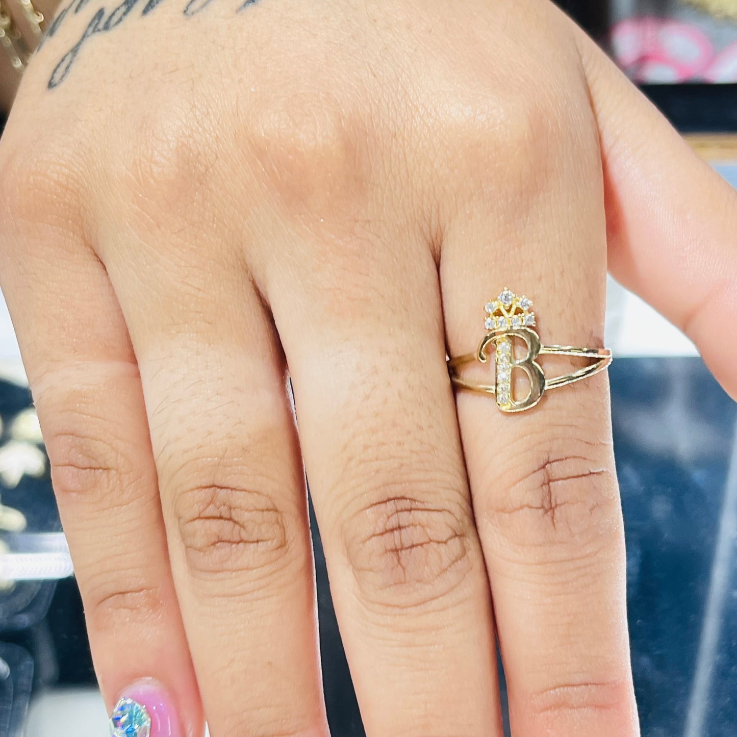 10K Gold Initial Ring with Crown