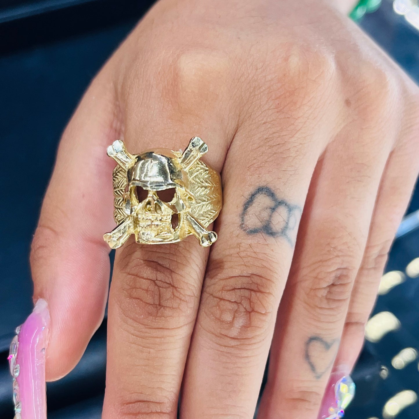10K Solid Gold Mens Skull Ring