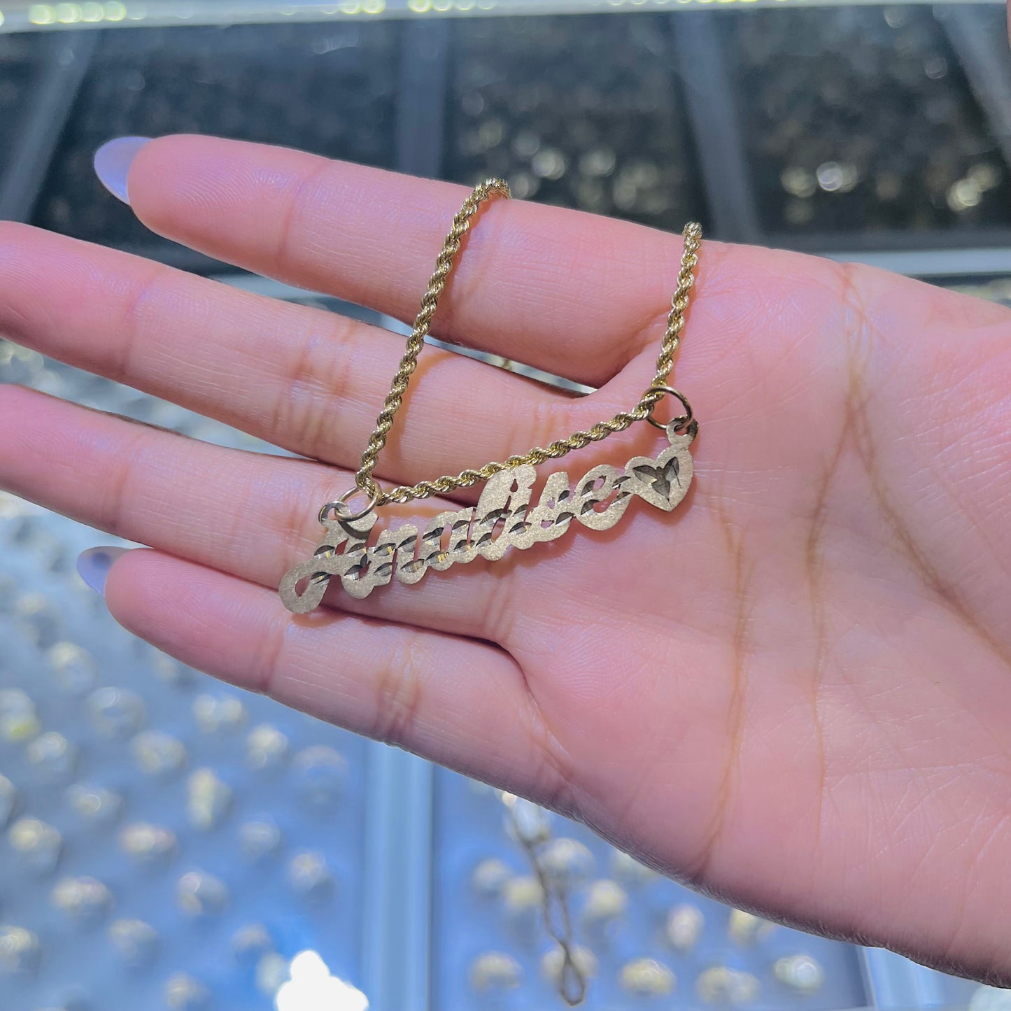 10K Gold Classic Nameplate with Heart (custom)