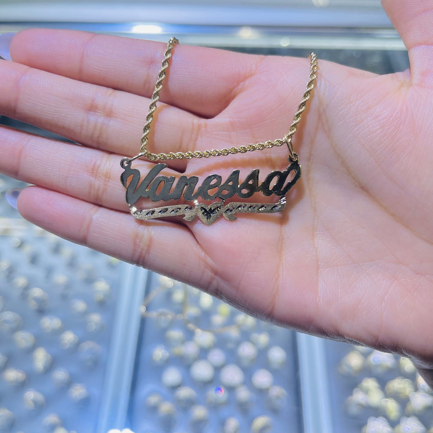 10K/14K Gold Single Nameplate with Bar & Heart Design (custom)