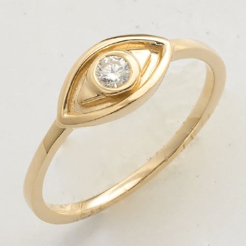 14k Gold Natural Diamond Mal De Ojo Ring