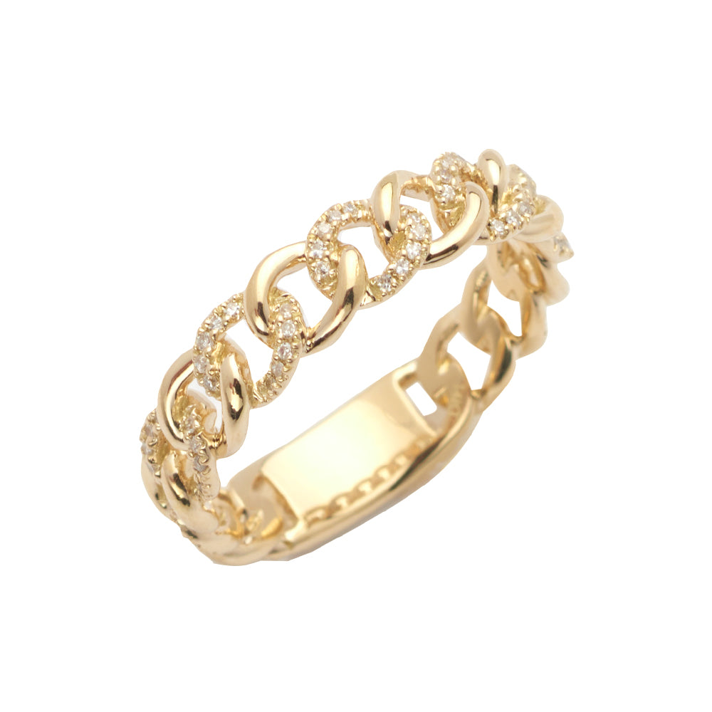 14k Gold Natural Diamond Dainty Cuban Ring