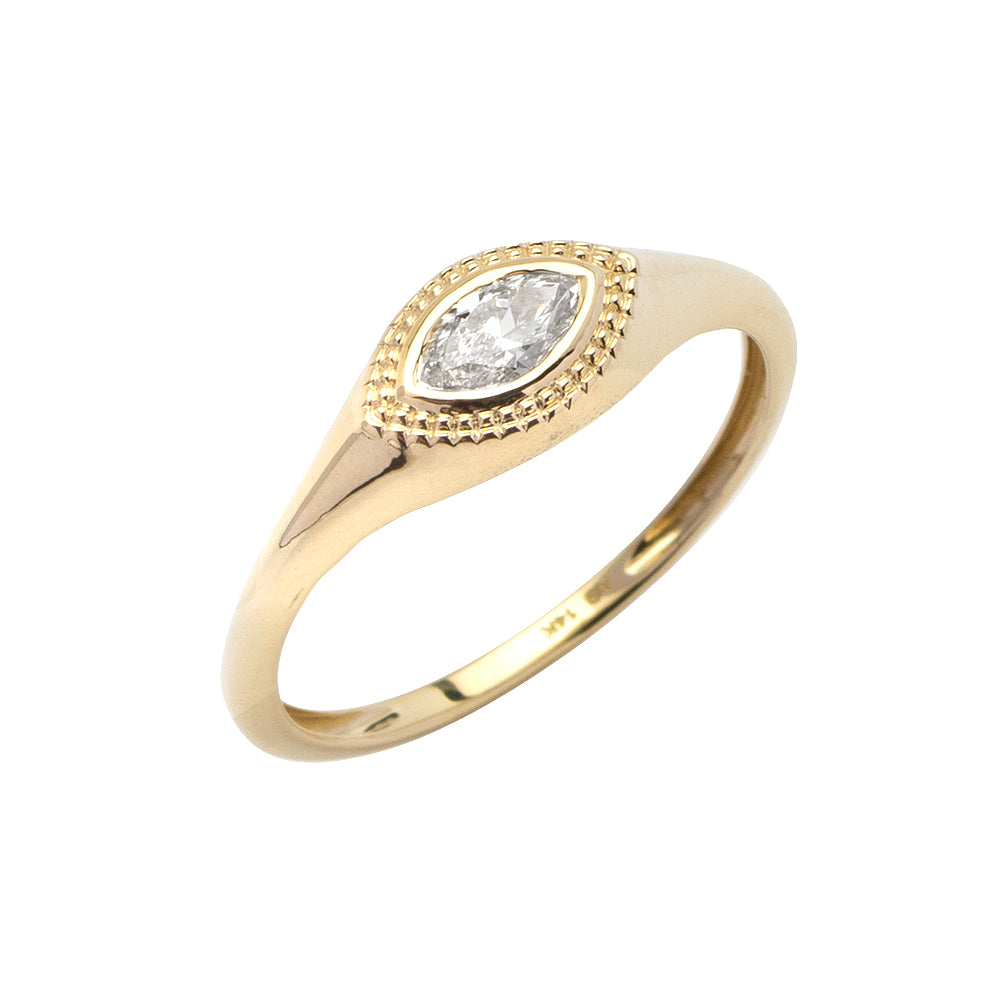 14k Gold Natural Diamond Evil Eye Ring