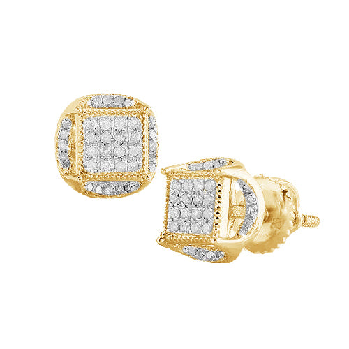 10k Gold Diamond Disc Earrings (Screwback Earrings)