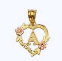 10K Gold Heart Initial Charm with Roses