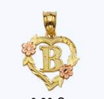 10K Gold Heart Initial Charm with Roses