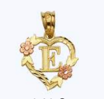 10K Gold Heart Initial Charm with Roses