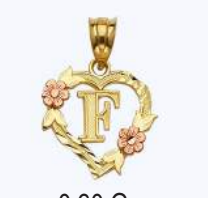 10K Gold Heart Initial Charm with Roses