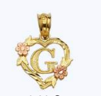 10K Gold Heart Initial Charm with Roses