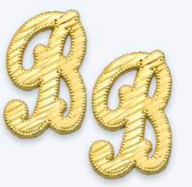 10K Gold Large Cursive Initial Earrings (shiny diamond cut finish)
