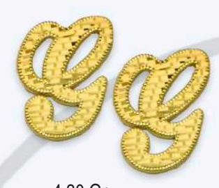 10K Gold Large Cursive Initial Earrings (shiny diamond cut finish)