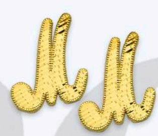 10K Gold Large Cursive Initial Earrings (shiny diamond cut finish)