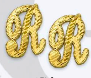 10K Gold Large Cursive Initial Earrings (shiny diamond cut finish)