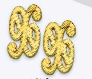 10K Gold Large Cursive Initial Earrings (shiny diamond cut finish)