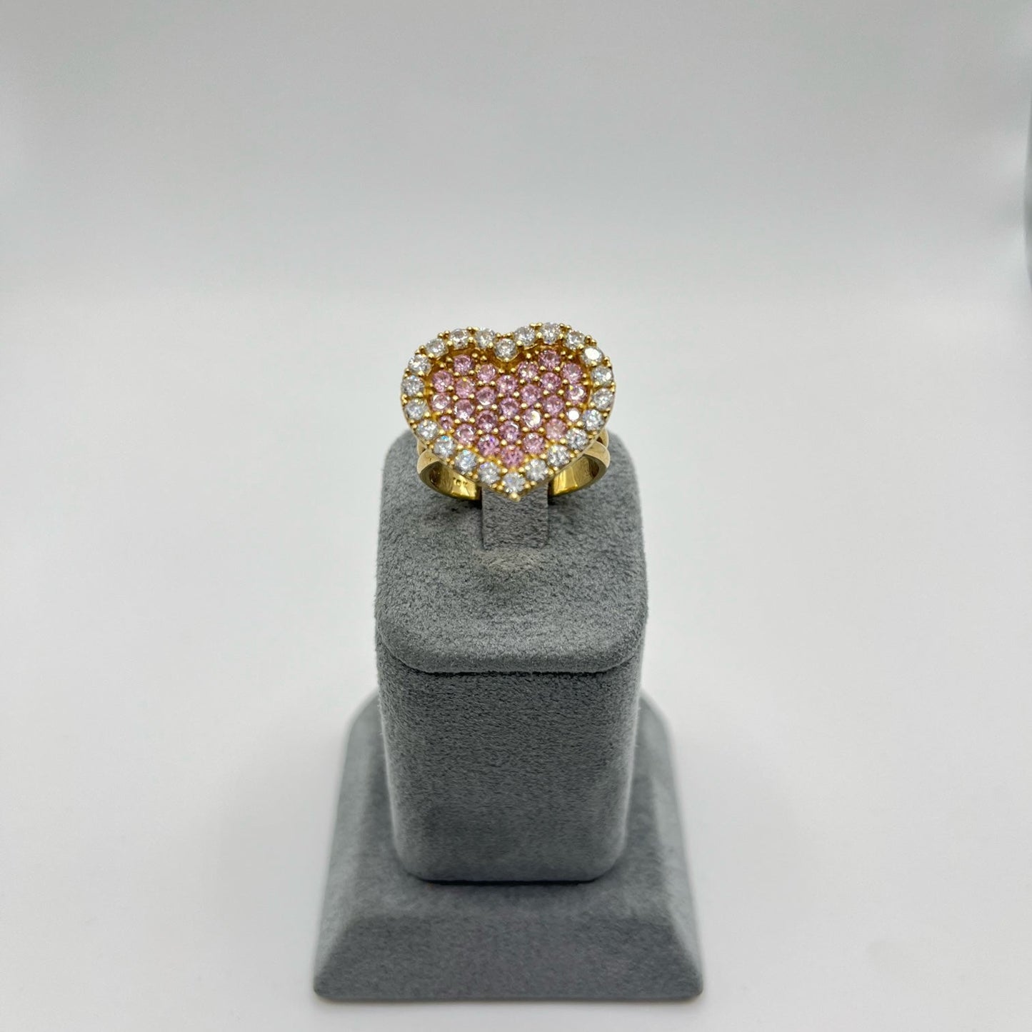 Deluxe Pink CZ heart ring (Large)