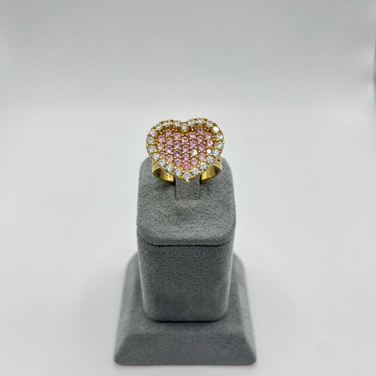 Deluxe Pink CZ heart ring (Large)