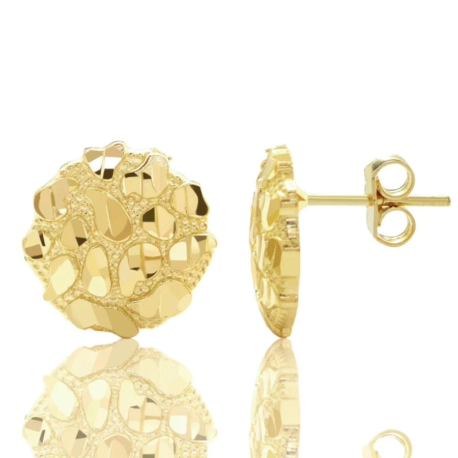 10K Gold Round Nugget Earrings - Large (~15mm)