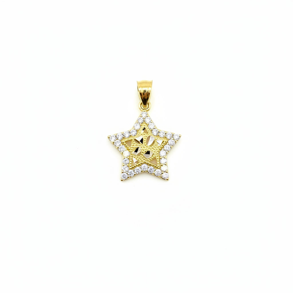 10k Gold Cz Border Nugget Star Charm