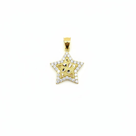 10k Gold Cz Border Nugget Star Charm