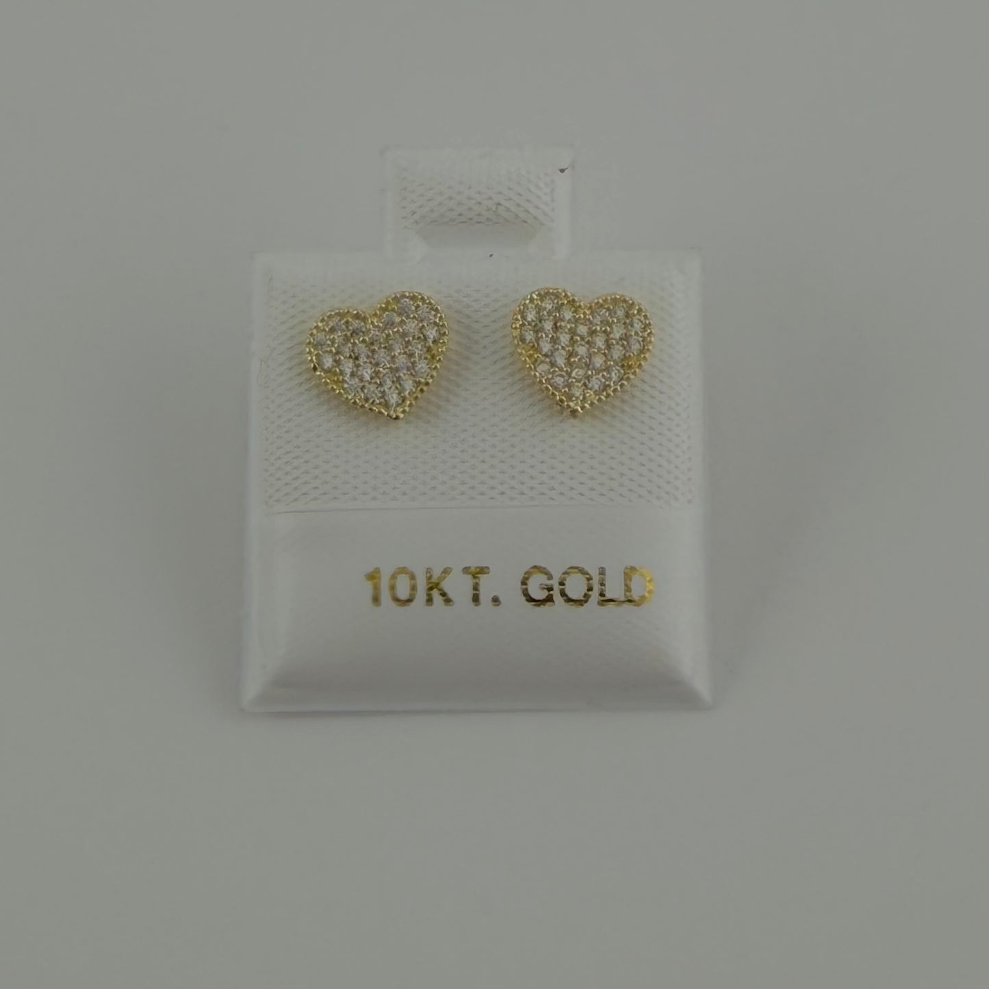 10k Gold Mini White Bead Heart CZ Earrings