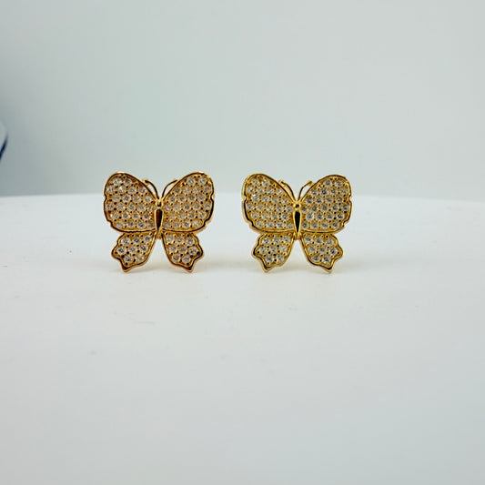 10K Gold CZ Charming Butterfly Earrings