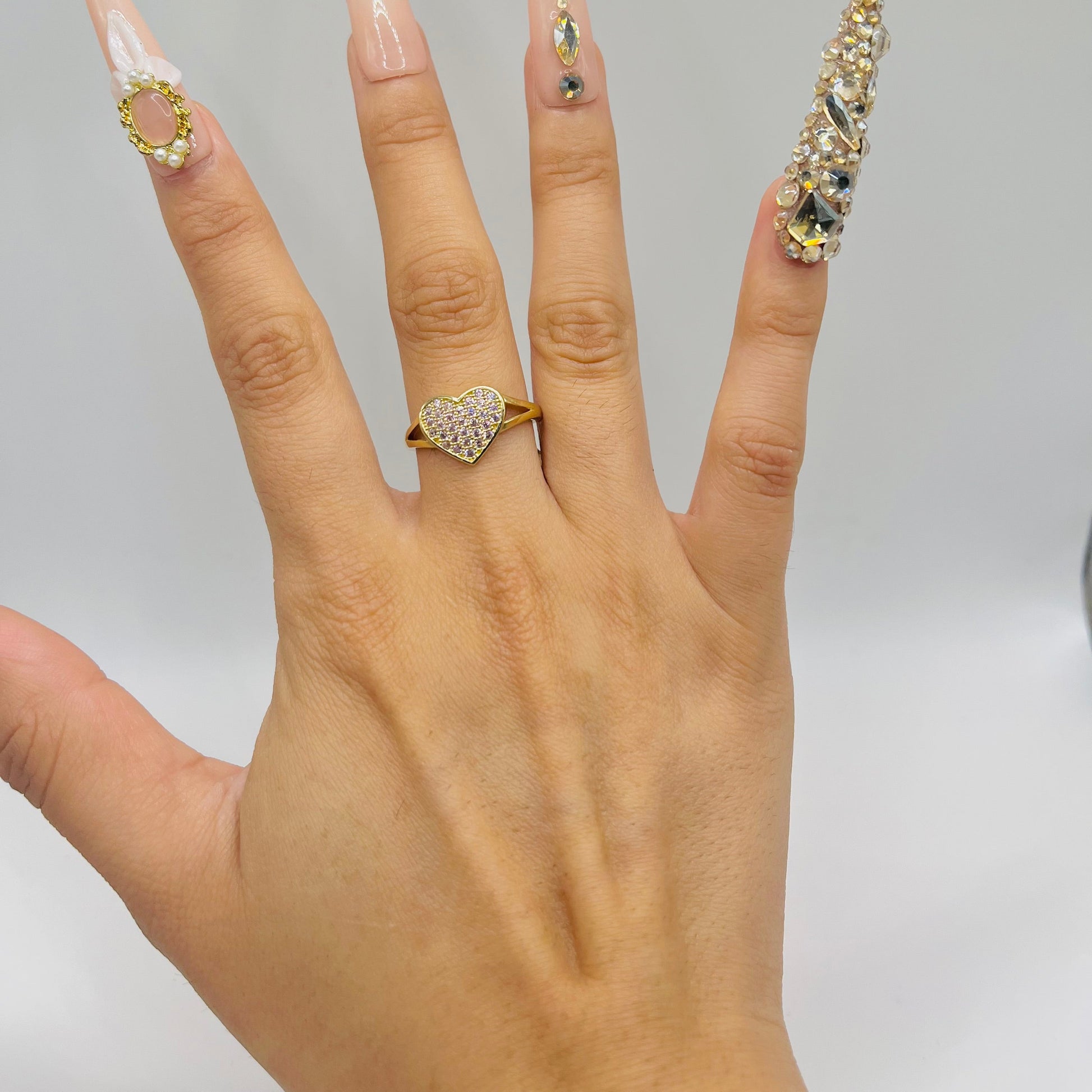 10K Gold Domed CZ Heart Ring | Color: Pink