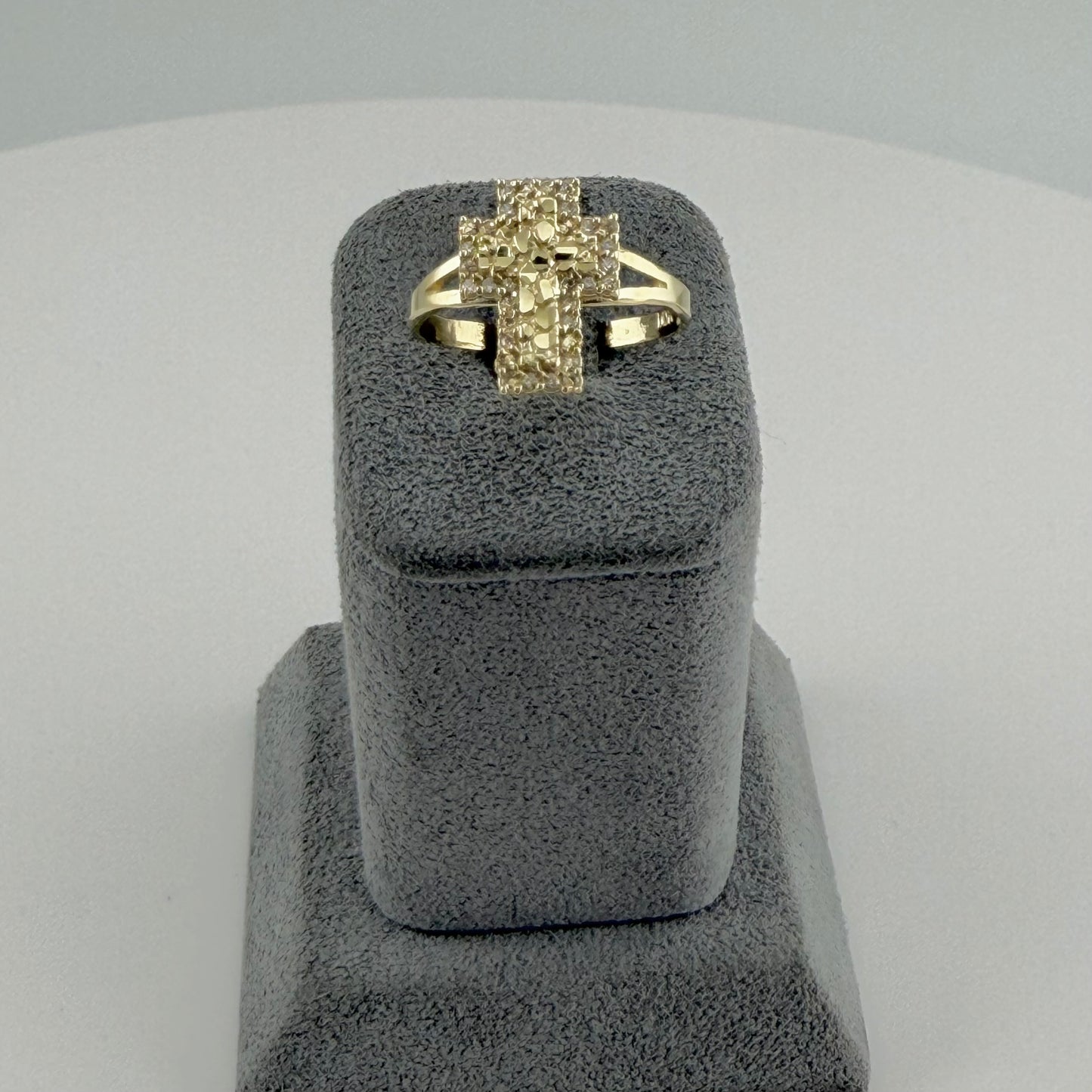 10k Gold Cz Nugget Cross Band Ring (M)