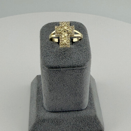 10k Gold Cz Nugget Cross Band Ring (M)