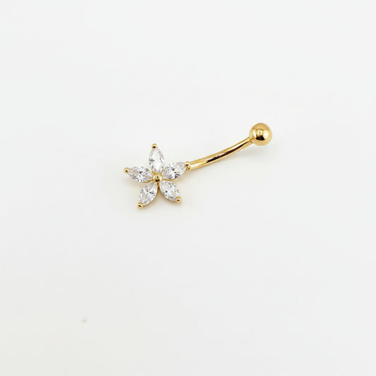 14k Gold Cz Starlight Drip Belly Ring