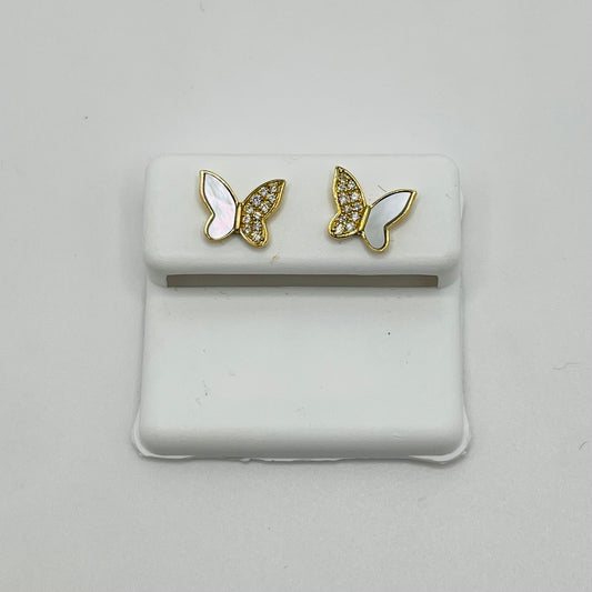 14k Diamond Mother of Pearl Butterfly Earrings