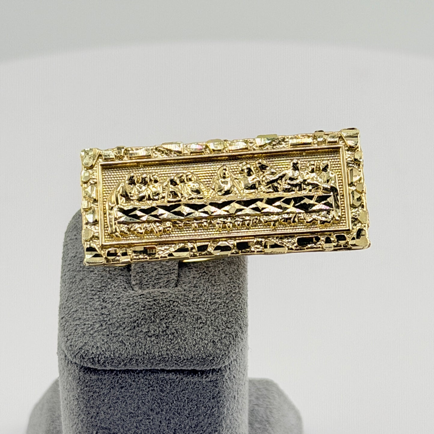 10K Two Finger Last Supper Ring with Nugget Border (Large)