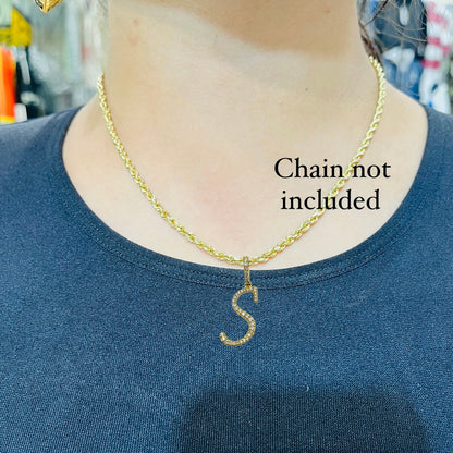 14K Gold Diamond Initial Charm (Cursive Font)