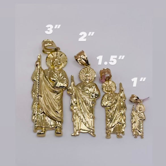 14K Solid Gold San Judas ( St Jude) Pendant (1")