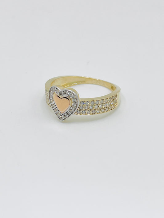 10K Gold CZ Heart with Wide Band