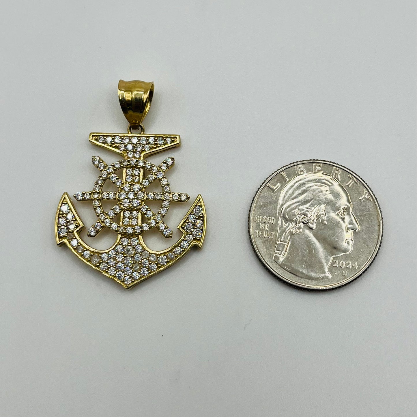 10k Gold Cz Anchor Charm