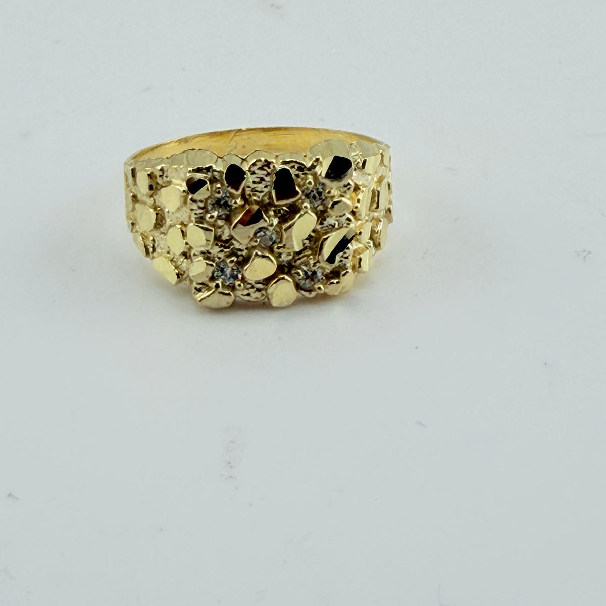 10K Gold Nugget Ring with CZ (12mm)