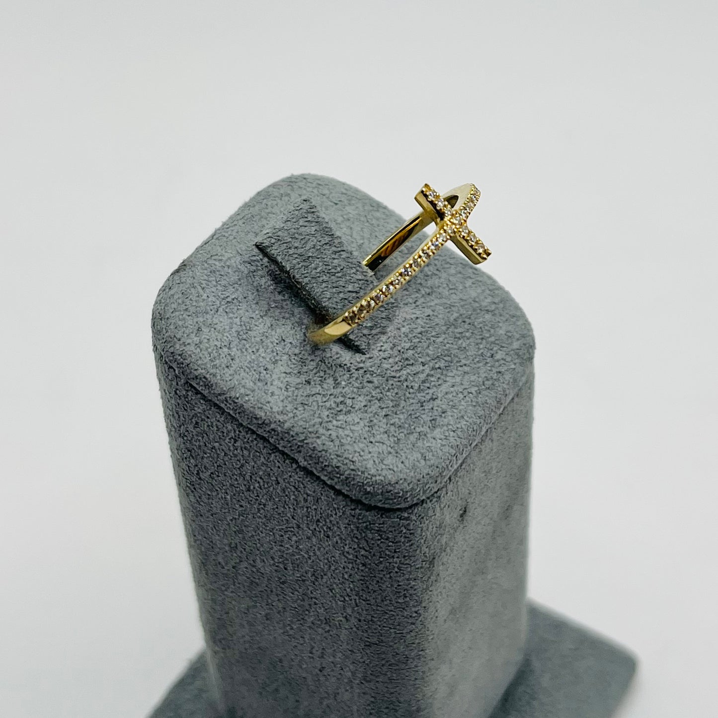 14k Gold Natural Diamond Sideways Cross Ring