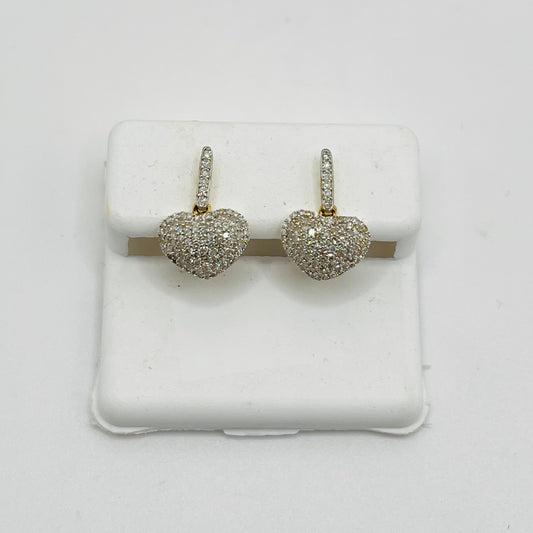 10k Gold Diamond Dangling Heart Stud Earrings