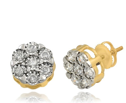 10KY 0.60ctw Illusion Set Diamond Cluster Earrings