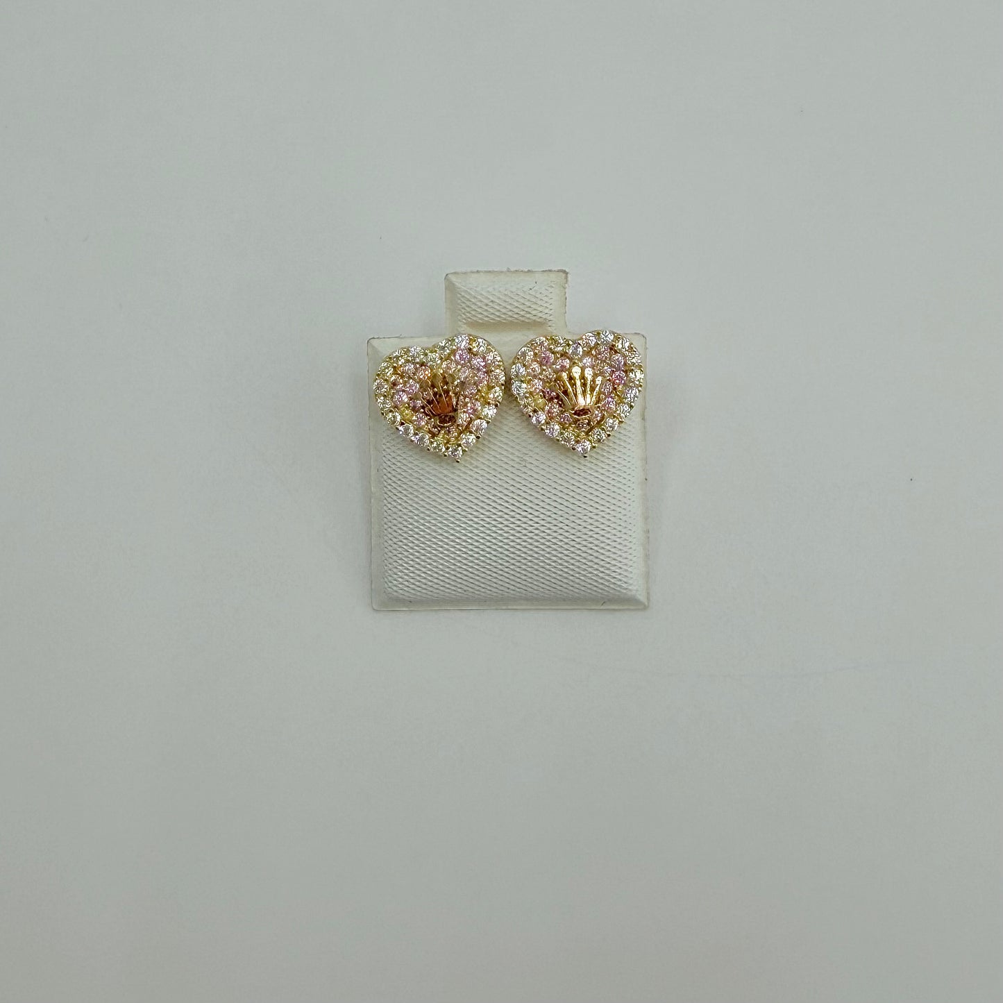 10k Gold Princess Pink Cz RX Crown Earrings