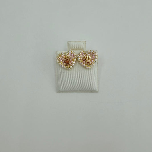 10k Gold Princess Pink Cz RX Crown Earrings