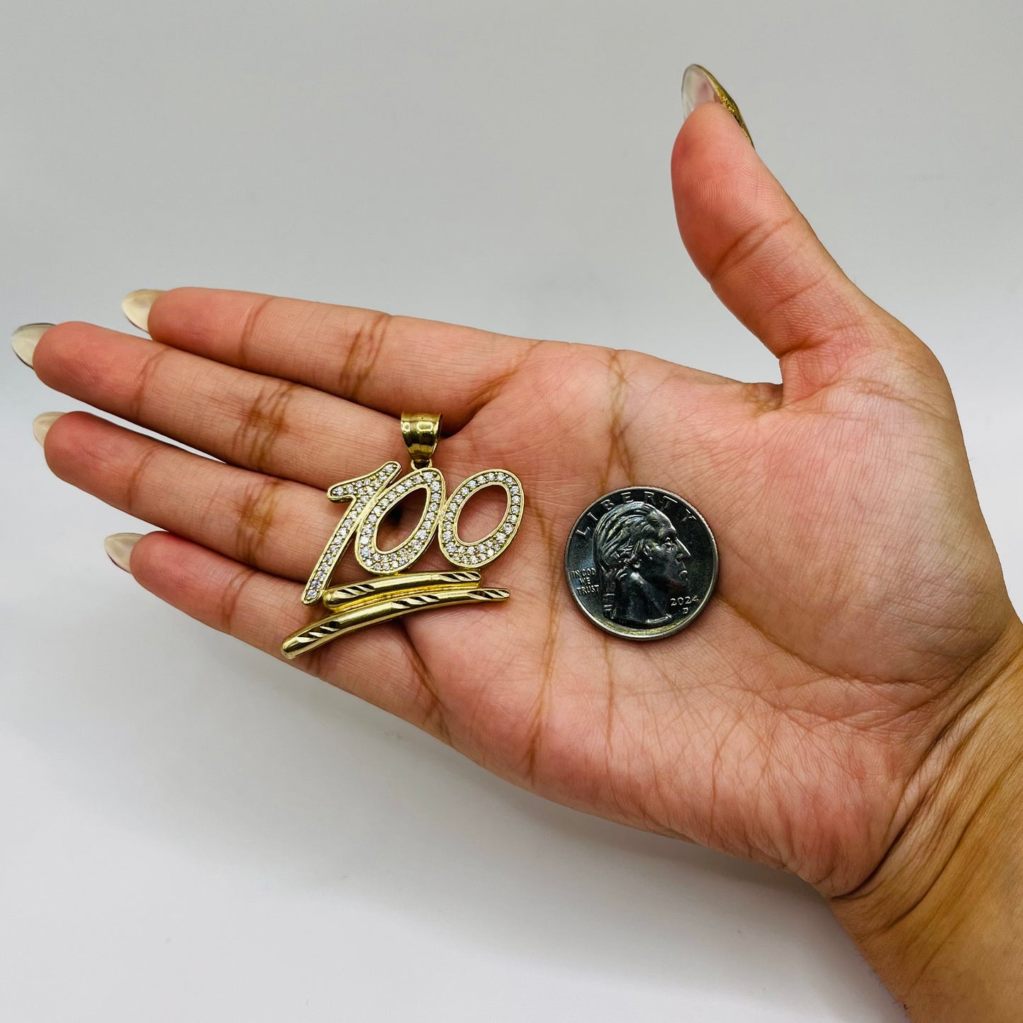 10k Gold 100 with CZ Underlined Charm