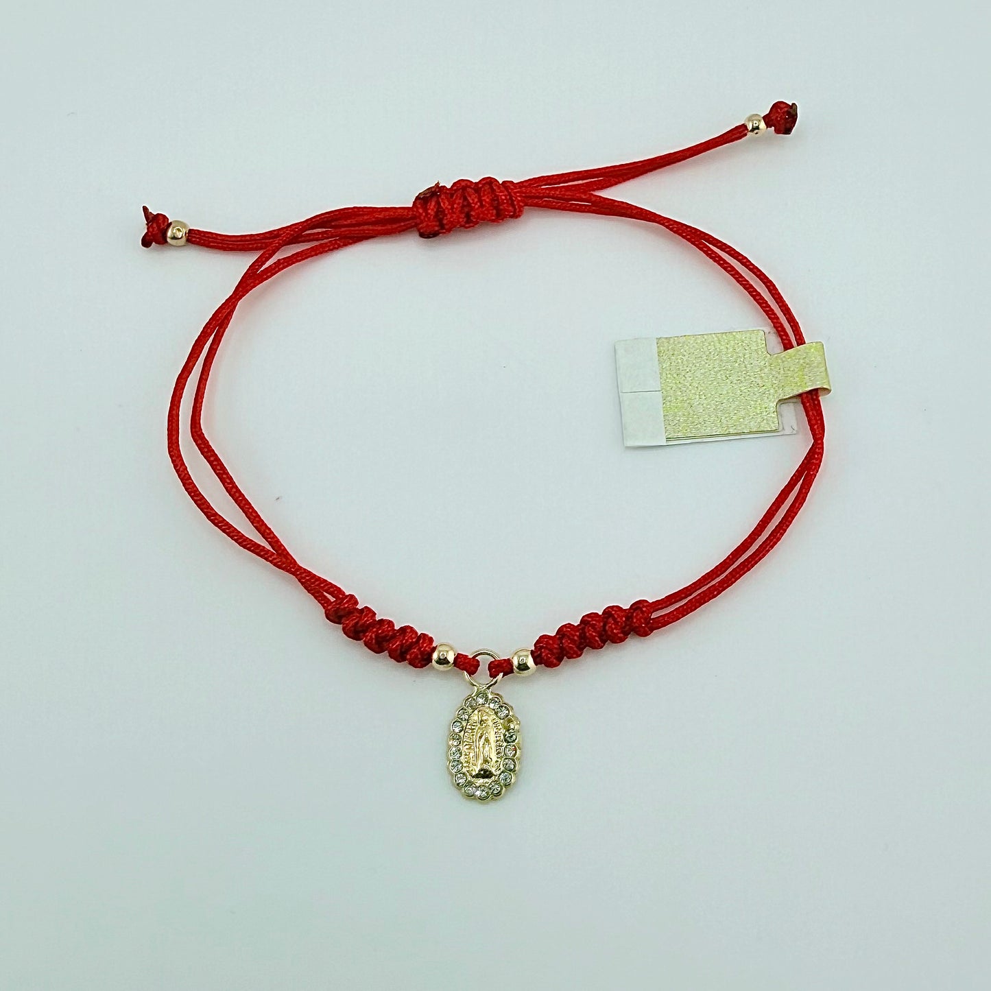 14k Gold Braided Virgin Mary Bracelet - Red