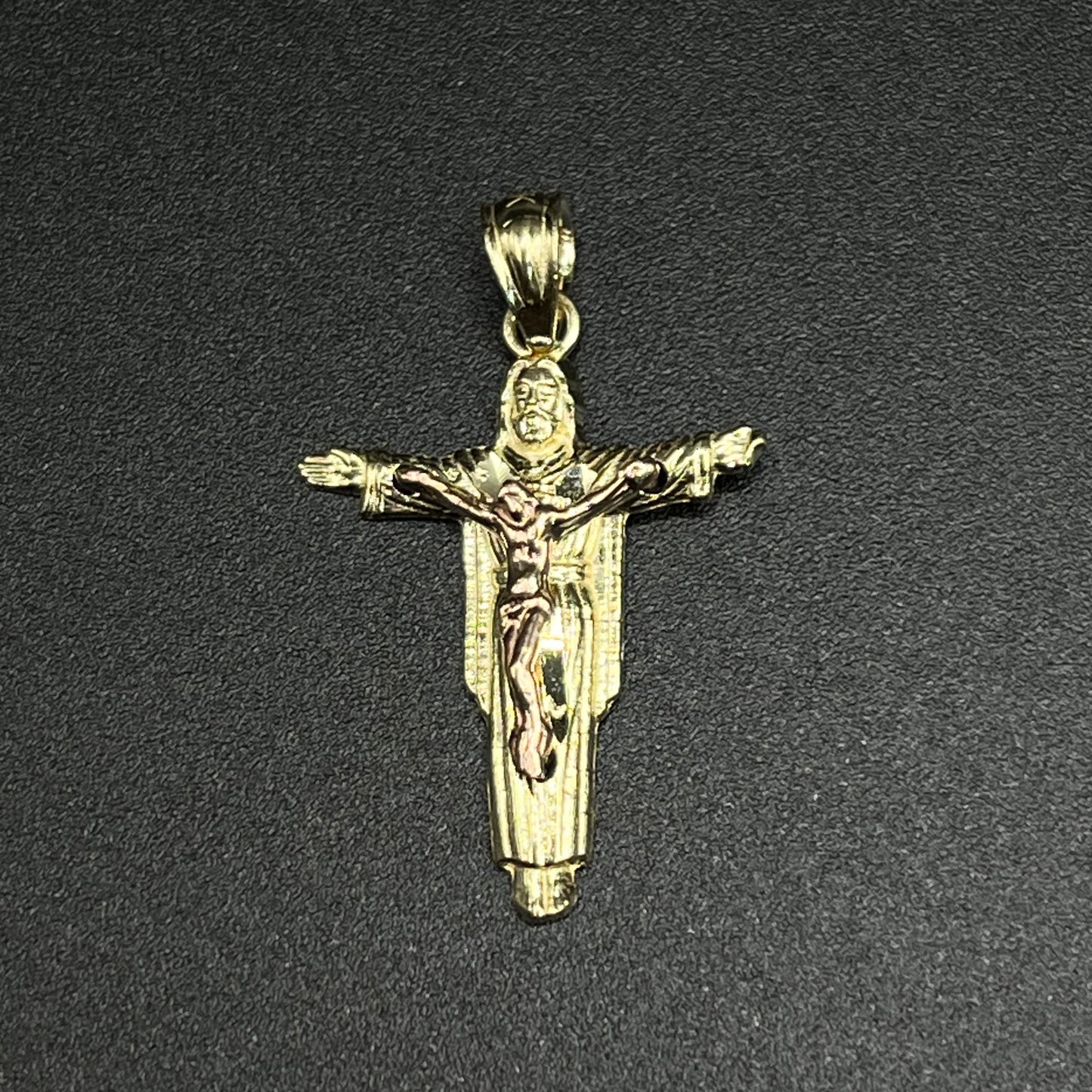 10K Rose Gold Jesus on Gold Cross Charm