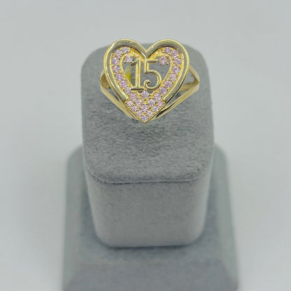 14k Hermosa Pink Cz Heart Quince Ring
