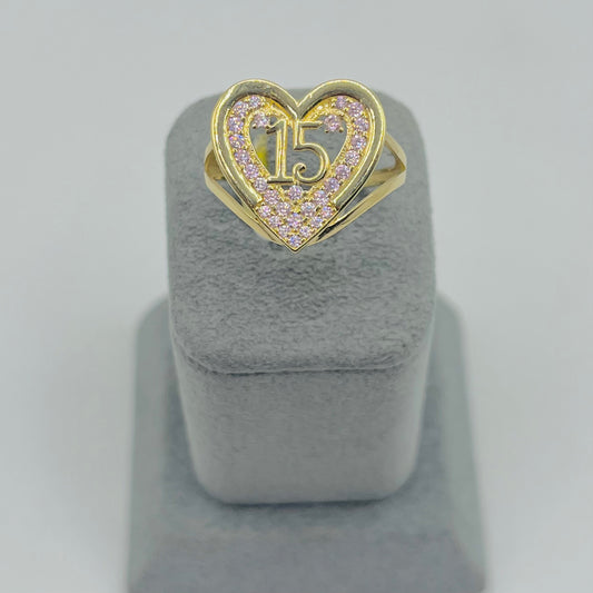 14k Hermosa Pink Cz Heart Quince Ring